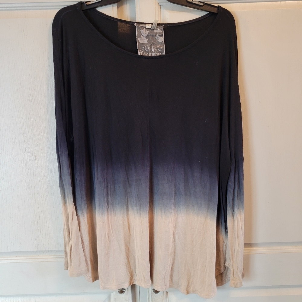 Young, Fabulous & Broke Black Gray Tan Gradient Long Sleeve Top